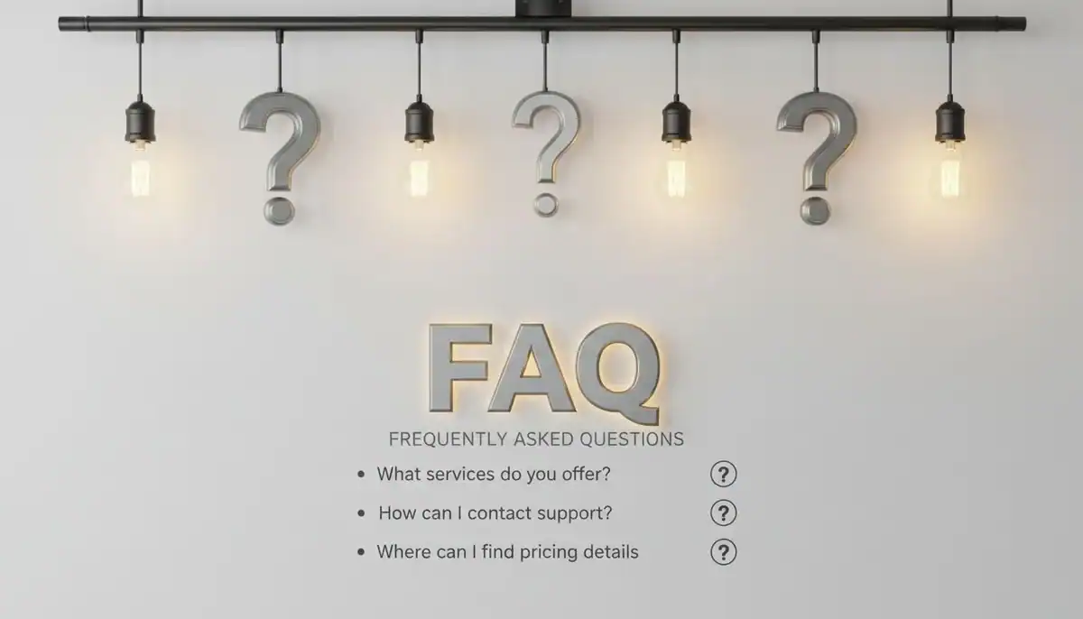 FAQ graphic with question marks and light bulbs