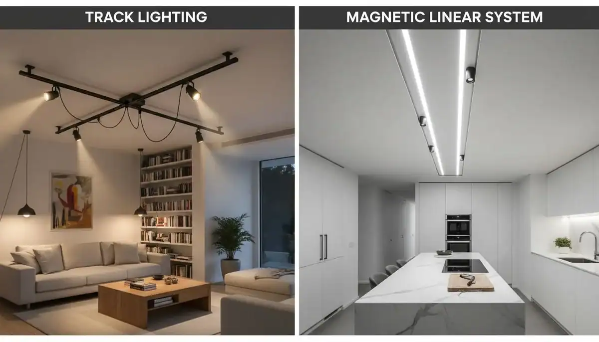 Track lighting vs Magnetic Linear System comparison of track lighting vs magnetic linear light