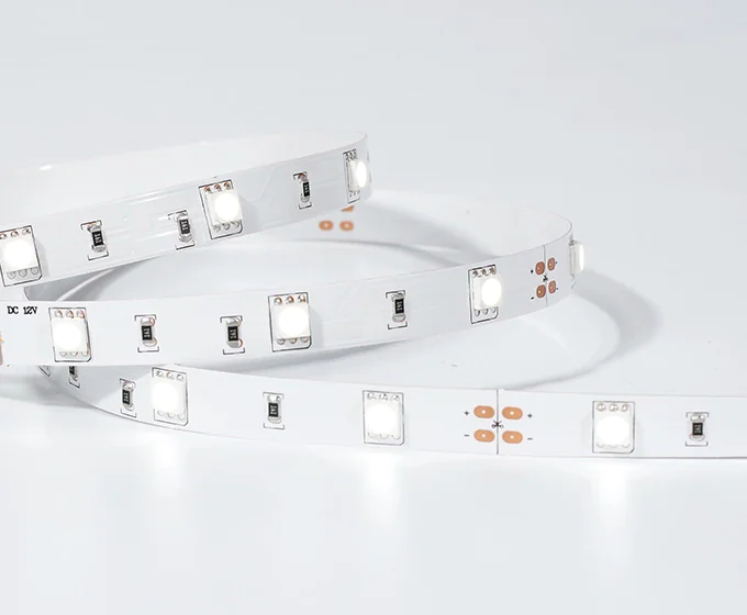 LED light strip on white background