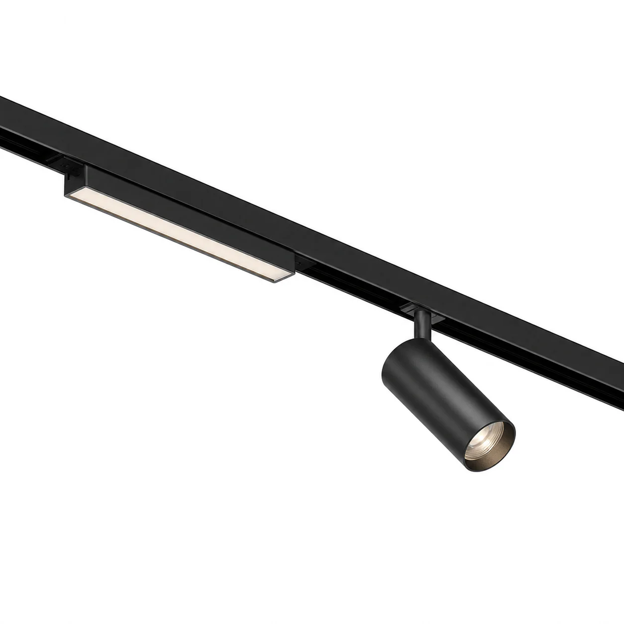 Besenled magnetic track light system with linear light and spotlight modules