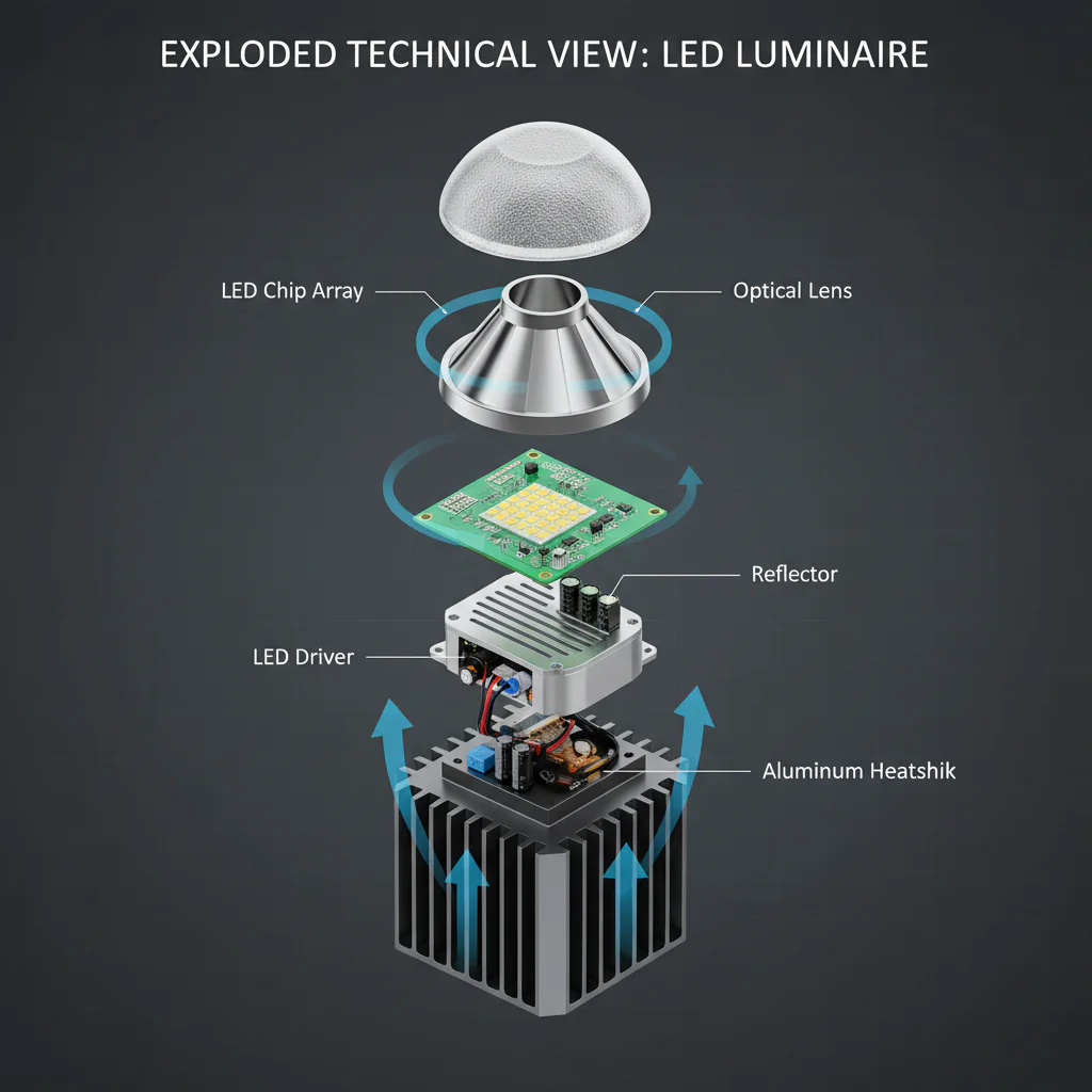exploded technical view of LED